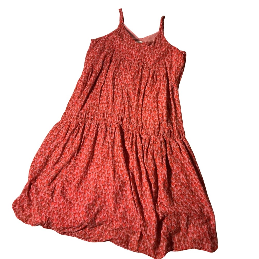 Joie Pink‎ Red Abstract Leopard Print Cotton Tiered Midi Dress Womens Large